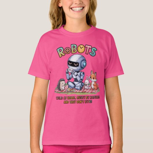 🤖ワイルドatハートロボットカートゥーンピクニックインウッズ tシャツ (正面)