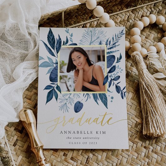 ワイルドAzureフォイル写真卒業のお知らせ 箔招待状