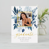 ワイルドAzureフォイル写真卒業のお知らせ 箔招待状 (立ち正面)
