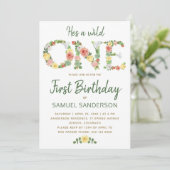 ワイルドONE少年フローラタイポグラフィスクリプト1st birthday 招待状 (スタンド正面)