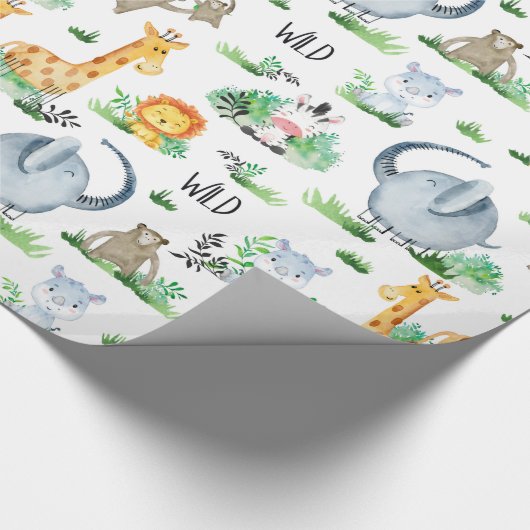 ワイルドthingワイルドワンサファリアニマルウォーター色の子供 ラッピングペーパー (角)