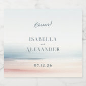 ワイレアウォーターカラーミニマリストエレガントビーチ結婚式 スパークリングワインラベル (シングルラベル)