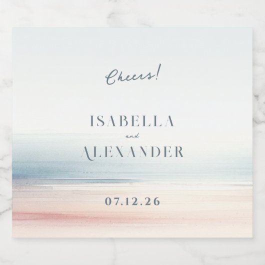 ワイレアウォーターカラーミニマリストエレガントビーチ結婚式 スパークリングワインラベル (シングルラベル)