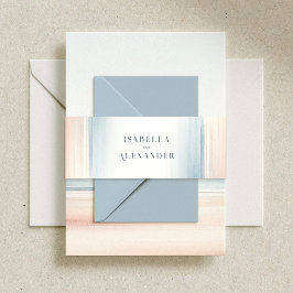 ワイレアウォーターカラーミニマリストエレガントビーチ結婚式 招待状ベリーバンド