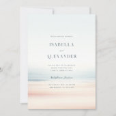 ワイレアウォーターカラーミニマリストエレガントビーチ結婚式 招待状 (正面)