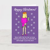 ワインおもしろいのクリスマスを飲む漫画の女性 カード (正面)