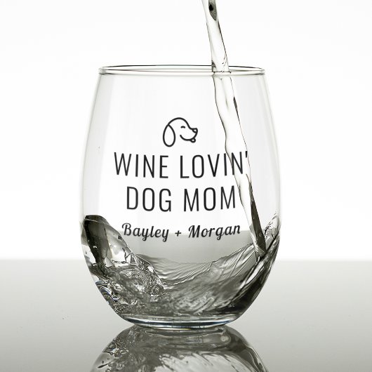 ワインおもしろい愛犬の母の名パーソナライズされた前 ステムなしワイングラス
