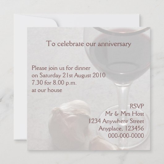 ワインおよびニンニクの夕食の招待 招待状 (裏面)