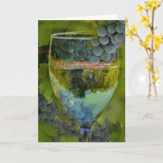 ワインおよびブドウの応援のハッピーバースデー カード (黄色い花)