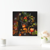 ワインおよびブドウ スクエア壁時計 (ホーム)