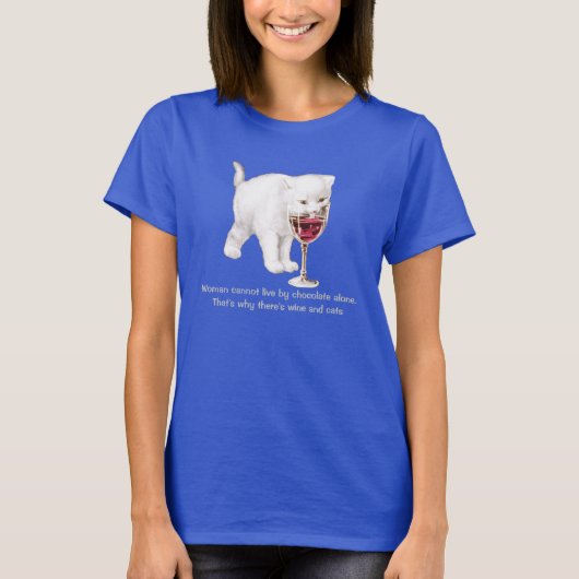 ワインおよび猫好きの引用文のTシャツ Tシャツ (正面)
