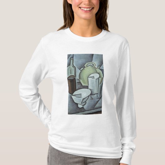 ワインおよびEarthenwarのボトルが付いている静物画 Tシャツ (正面)