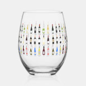 ワインが好きなボトルの名前図解入りの、写真付きの ステムなしワイングラス (正面)