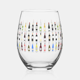 ワインが好きなボトルの名前図解入りの、写真付きの ステムなしワイングラス