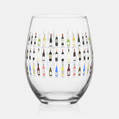 ワインが好きなボトルの名前図解入りの、写真付きの ステムなしワイングラス (左)