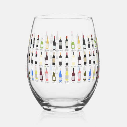 ワインが好きなボトルの名前図解入りの、写真付きの ステムなしワイングラス (左)