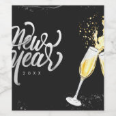 ワインきらめく金ゴールドブラックワイングラス紙吹雪モード ワインラベル (シングルラベル)