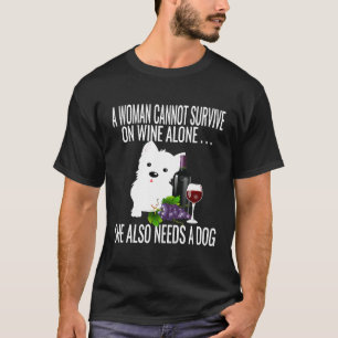 ワインだけでは生きられない女 犬好き Tシャツ