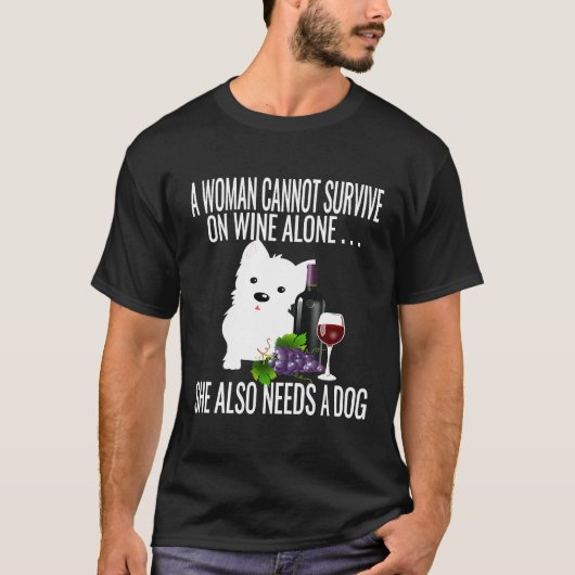 ワインだけでは生きられない女 犬好き Tシャツ (正面)