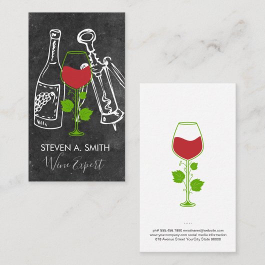 ワインつる植物 |ワインボトルとオープナー石板 名刺 (正面/裏面)