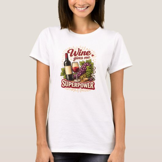 ワインで超能力者になれる 笑えるTシャツ Tシャツ (正面)