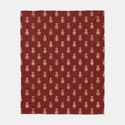 ワインとエレガント金ゴールドパイナップル フリースブランケット (正面)