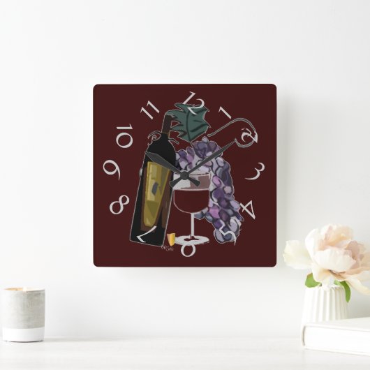 ワインとガペユーモアのあるス スクエア壁時計 (ホーム)