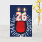 ワインとキャンドル付き26誕生日 カード (黄色い花)