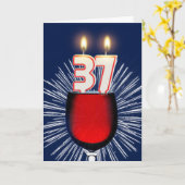 ワインとキャンドル付き37誕生日 カード (黄色い花)