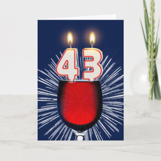 ワインとキャンドル付き43誕生日 カード (正面)