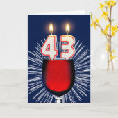 ワインとキャンドル付き43誕生日 カード (黄色い花)