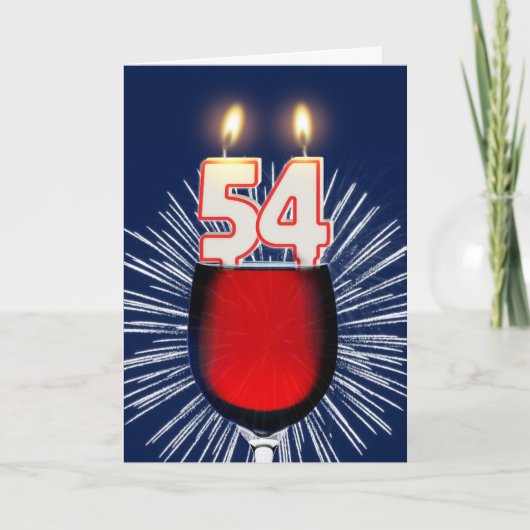 ワインとキャンドル付き54誕生日 カード (正面)