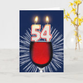 ワインとキャンドル付き54誕生日 カード (黄色い花)