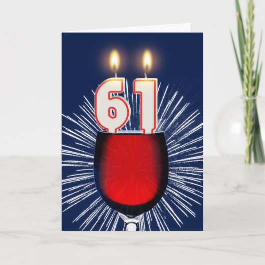 ワインとキャンドル付き61誕生日 カード (正面)