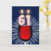 ワインとキャンドル付き61誕生日 カード (黄色い花)