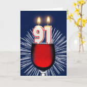 ワインとキャンドル付き91誕生日 カード (黄色い花)