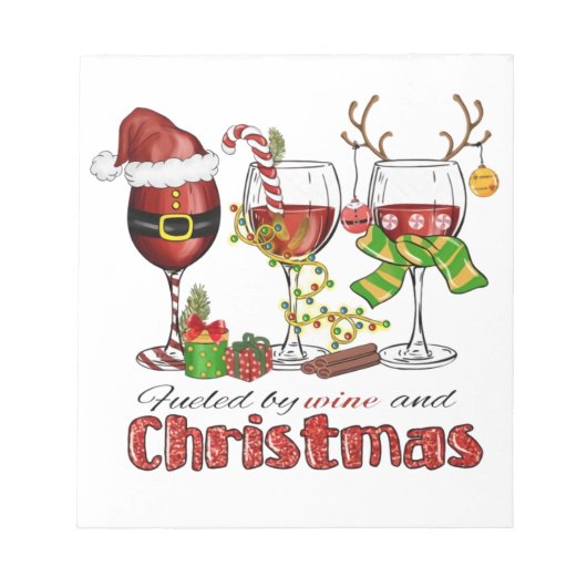ワインとクリスマスで燃料を供給 ノートパッド (正面)