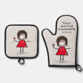 ワインとスニーカーで女の子を突き刺す 鍋つかみ&鍋敷きセット (正面)