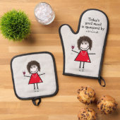 ワインとスニーカーで女の子を突き刺す 鍋つかみ&鍋敷きセット (トップダウン)