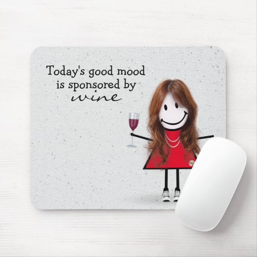ワインとスニーカーのマウスパッドを持つスティックガール マウスパッド (マウス)