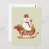 ワインとスレッドのクリスマス雪だるま ポストカード (正面/裏面)