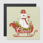 ワインとソリのクリスマスマグネット 雪だるまの乾杯 (正面/裏面)
