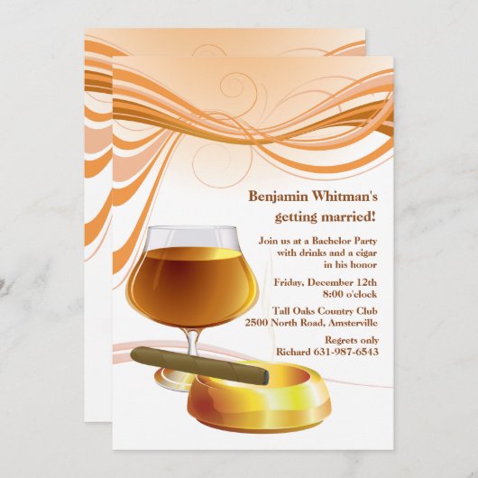 ワインとタバコの独身パーティーの招待状 招待状 (正面/裏面)