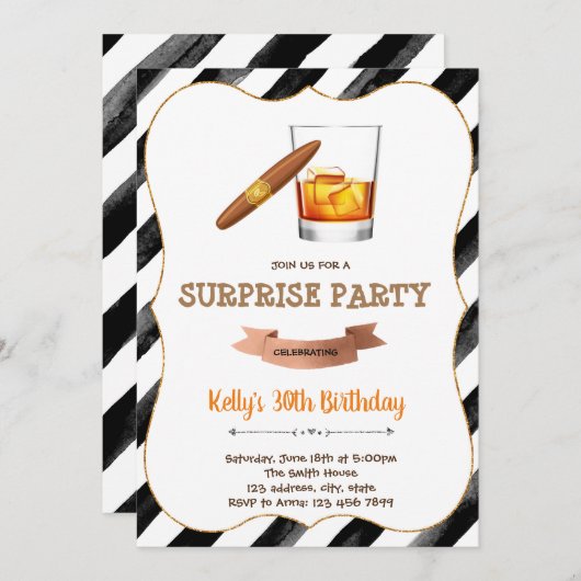 ワインとタバコの誕生日パーティーの招待状 招待状 (正面/裏面)