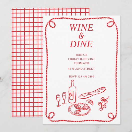 ワインとダイン サマー パーティー ご招待 招待状 (正面/裏面)
