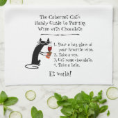 ワインとチョコレートおもしろい猫のペアリング キッチンタオル (折り畳み)