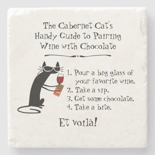 ワインとチョコレートおもしろい猫のペアリング ストーンコースター (正面)