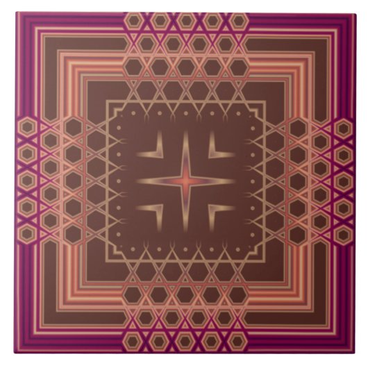 ワインとチョコレート色の幾何ファンシータイル タイル (正面)