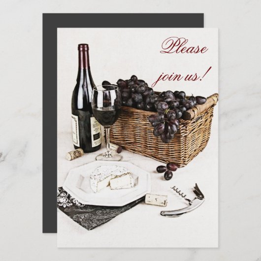 ワインとチーズのディナーのお祝いの招待 招待状 (正面/裏面)