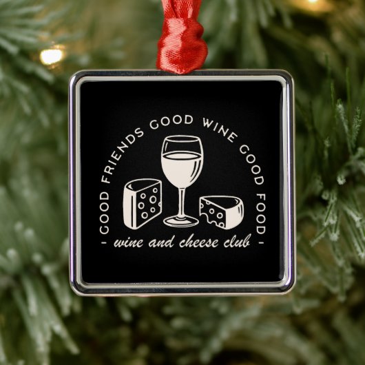 ワインとチーズのパーティーの夜おもしろい黒 メタルオーナメント (ツリー)